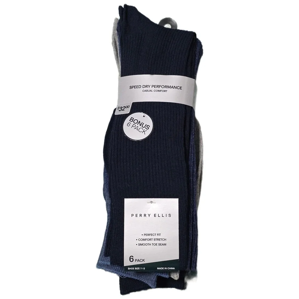 Perry Ellis Men Speed Dry Casual Comfort Socks 6 Shoe Size‎ 7-12 New (AH)